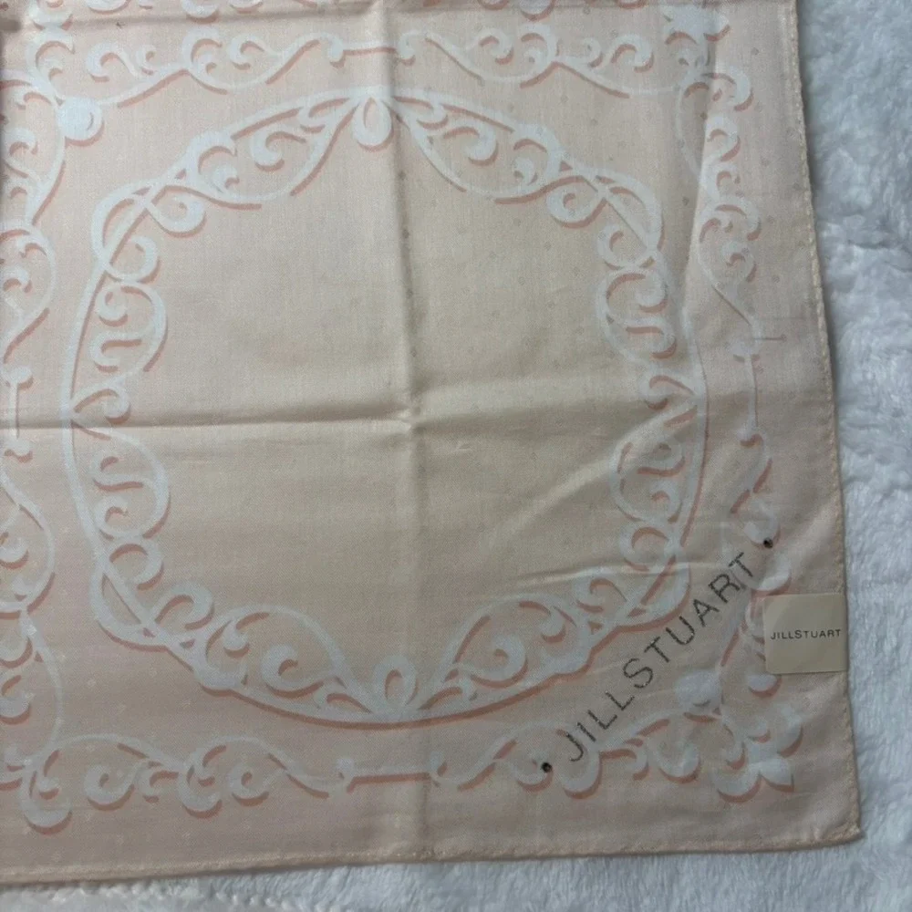 Vtg JILLSTUART Scarf Handkerchief Filigree Scroll Cotton Peach Pink 20